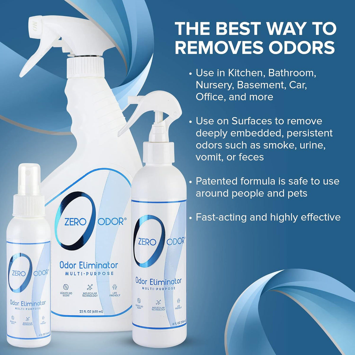 Zero Odor - Multi-Purpose Strong Odor Eliminator for Home, Office, Car, Bathroom, Hotel, Room Deodorizer, and Odor Neutralizer, (Kit)