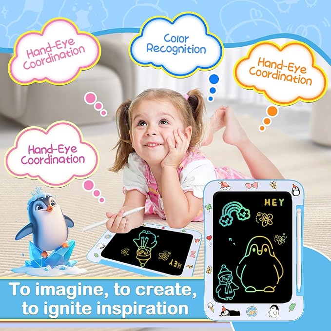 LCD Writing Tablet for Kids, Colorful Screen Drawing Board for 3-7 Year Old Boys & Girls - Educational Toys for Birthday & Christmas (Penguin)