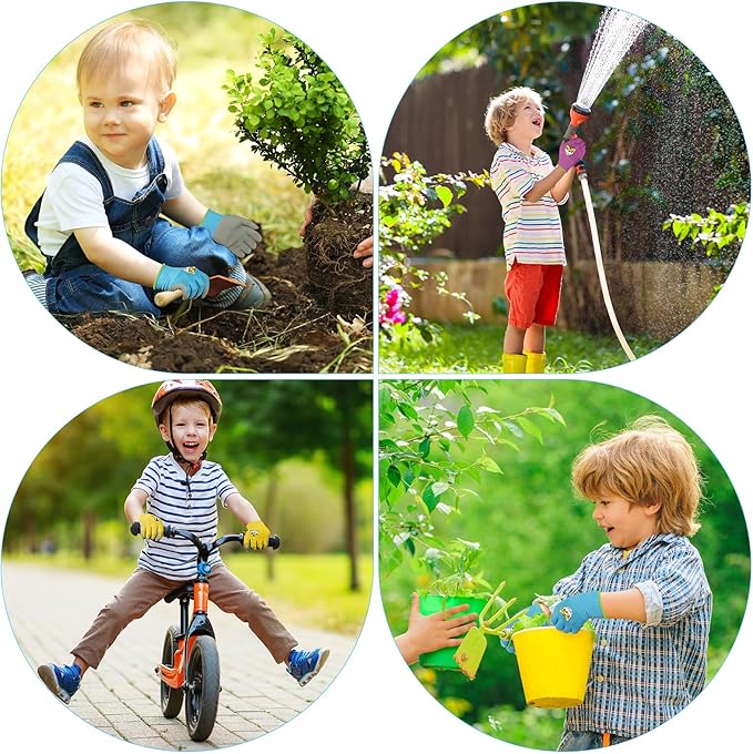 OSDUE Kids Gardening Gloves, 3 Pairs Gardening and DIY Gloves, Non-Slip Breathable Comfortable Safety Kid Suitable for Kids Under 5 Years Old Rubber Palm, Waterproof and Dustproof