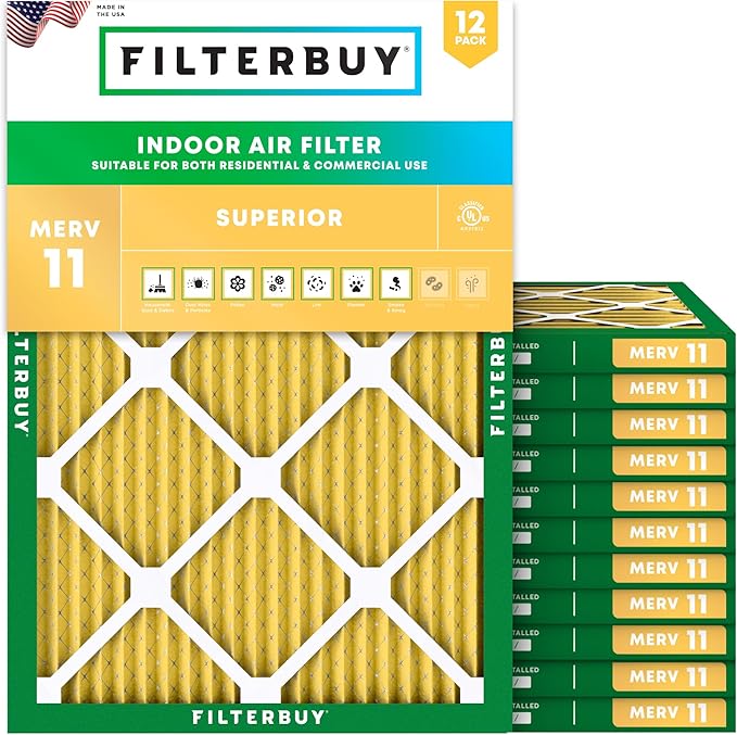 Filterbuy 18x21x1 Air Filter MERV 11 Superior Pet & Allergy Defense (12-Pack), Electrostatic Pleated HVAC AC Furnace Filters Replacement, Made in USA (Actual Size: 18.00 x 21.00 x 0.75)