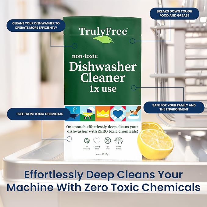 Natural Dishwasher Cleaner - Dish Washer Machine Descaler, Fights Grease & Limescale, Hard Water Stain Remover, Smell Eliminator for Clean Dishwashers - Lemon Fresh Scent, 4 oz (Pack of 1)