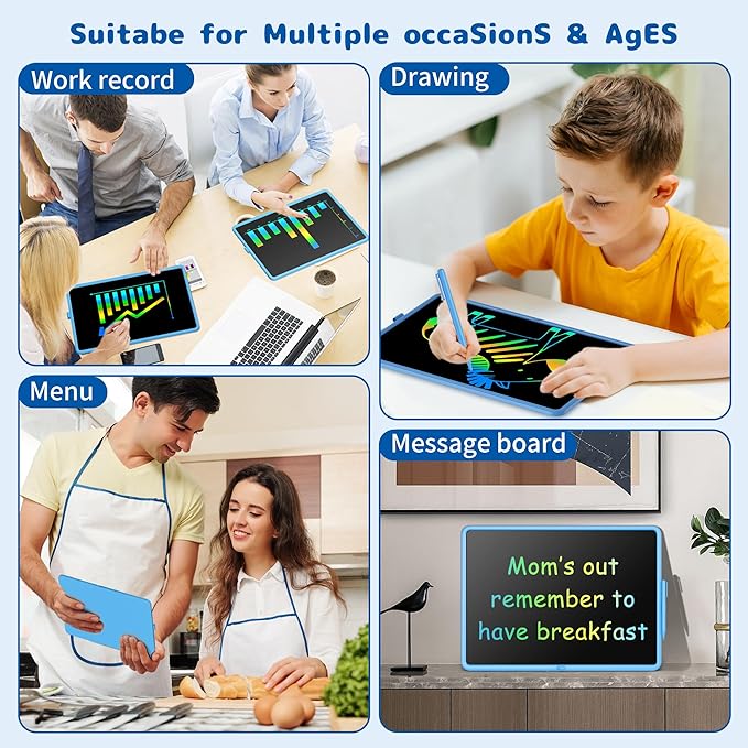 LCD Writing Tablet - 15 Inch Large Doodle Board, Rechargeable Drawing Pad for Kids & Teens, Learning Toys for 3-10+ Year Old Boys & Girls, Birthday & Christmas Gifts, Blue Travel Toys