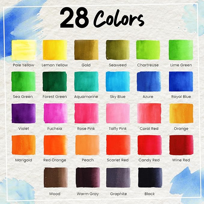Chalkola Watercolor Brush Pens for Lettering, Coloring, Calligraphy - Set of 28 Watercolor Pens, 15 Painting Pad & 2 Water Color Markers - Drawing Art Supplies for Kids, Adults, Professional Artist