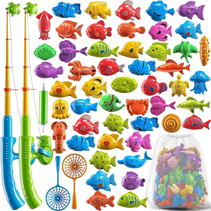Magnetic Fishing Toys Game Pool Toys Set for Kids 3-5, Water Table Bathtub Toys with Pole Rod Net Plastic Floating Fish, Outdoor Toys for Kids Boys Girls Age 3 4 5 6 7 8 Year Old