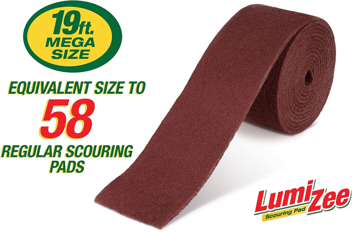 Heavy Duty Scrubbing Pad Roll 19ft Ultra Size Sponge Scouring Pad Brown19ft x 6in x 0.3in (6m x 15cm x 8mm) Tough Stains and Grime Clean Kitchens Floors Bathrooms Walls Windows