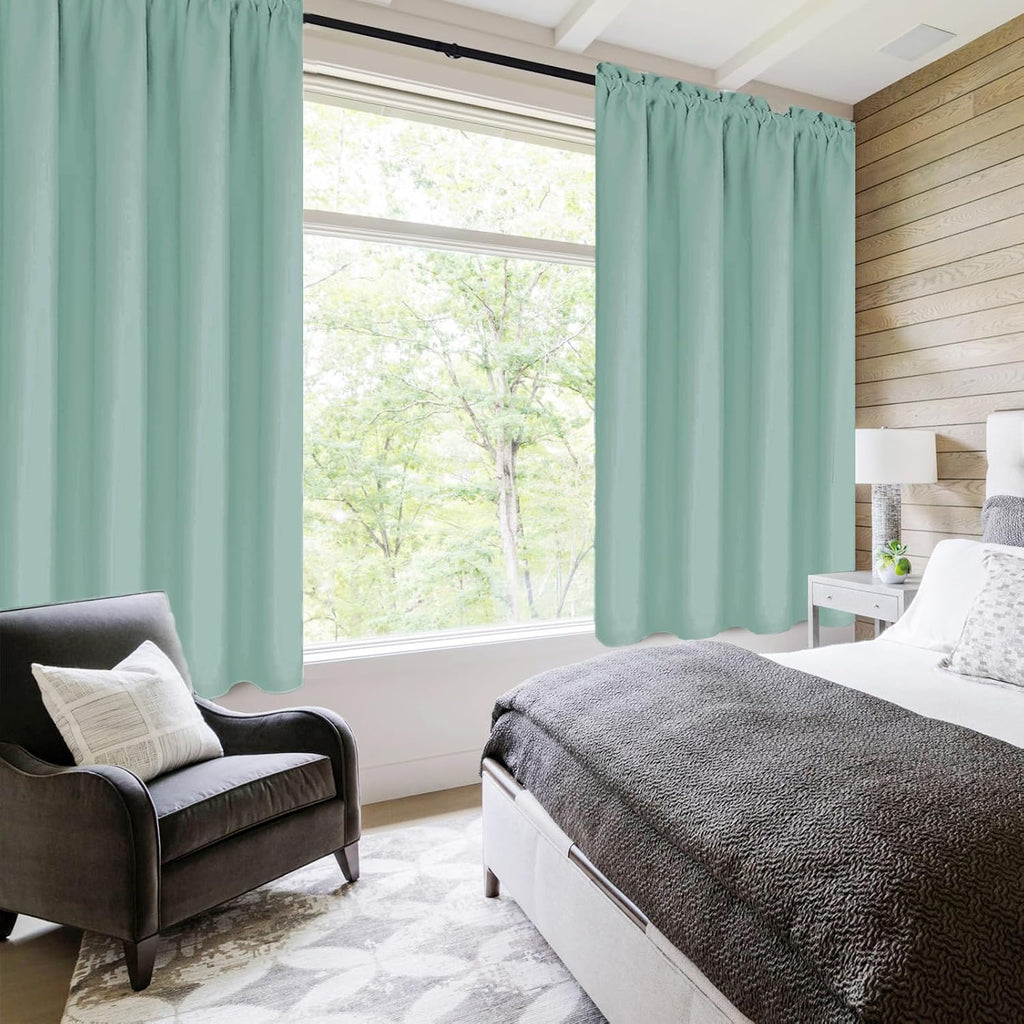 DWCN Blackout Curtains for Living Room Thermal Insulated, Energy Saving & Noise Reducing Bedroom Curtains, Sage Green, W 38x L 54 Inch, Set of 2 Rod Pocket Curtain Panels