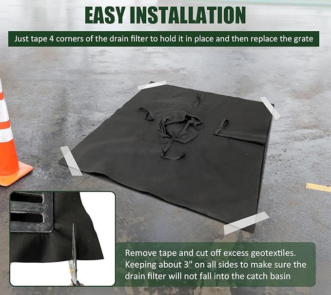 2 Pack PET Storm Drain Filter-47.2x47.2x23.6in Oil & Sediment Guard with 4 Lifting Loops,Square Witches Hat Catch Basin Filter for Parking lot Street Construction Site Industrial Plant