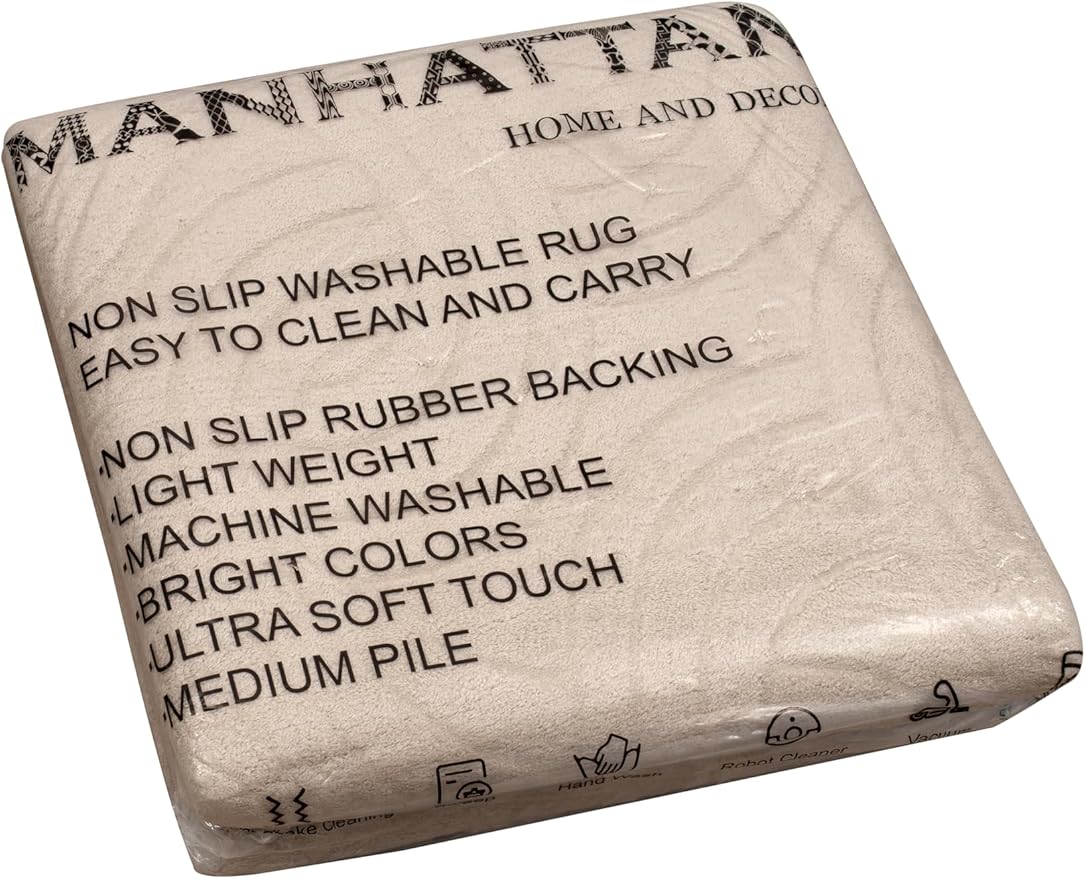 Non-Slip Washable 5x7 Area Rugs for Living Room Bedroom, Ultra Soft Bedside Rug, Indoor Floor Carpet for Kids Girls and Boys, Dorms, Nursery Rooms, Non-Skid Area Rug, Circle Beige, 5' x 7'