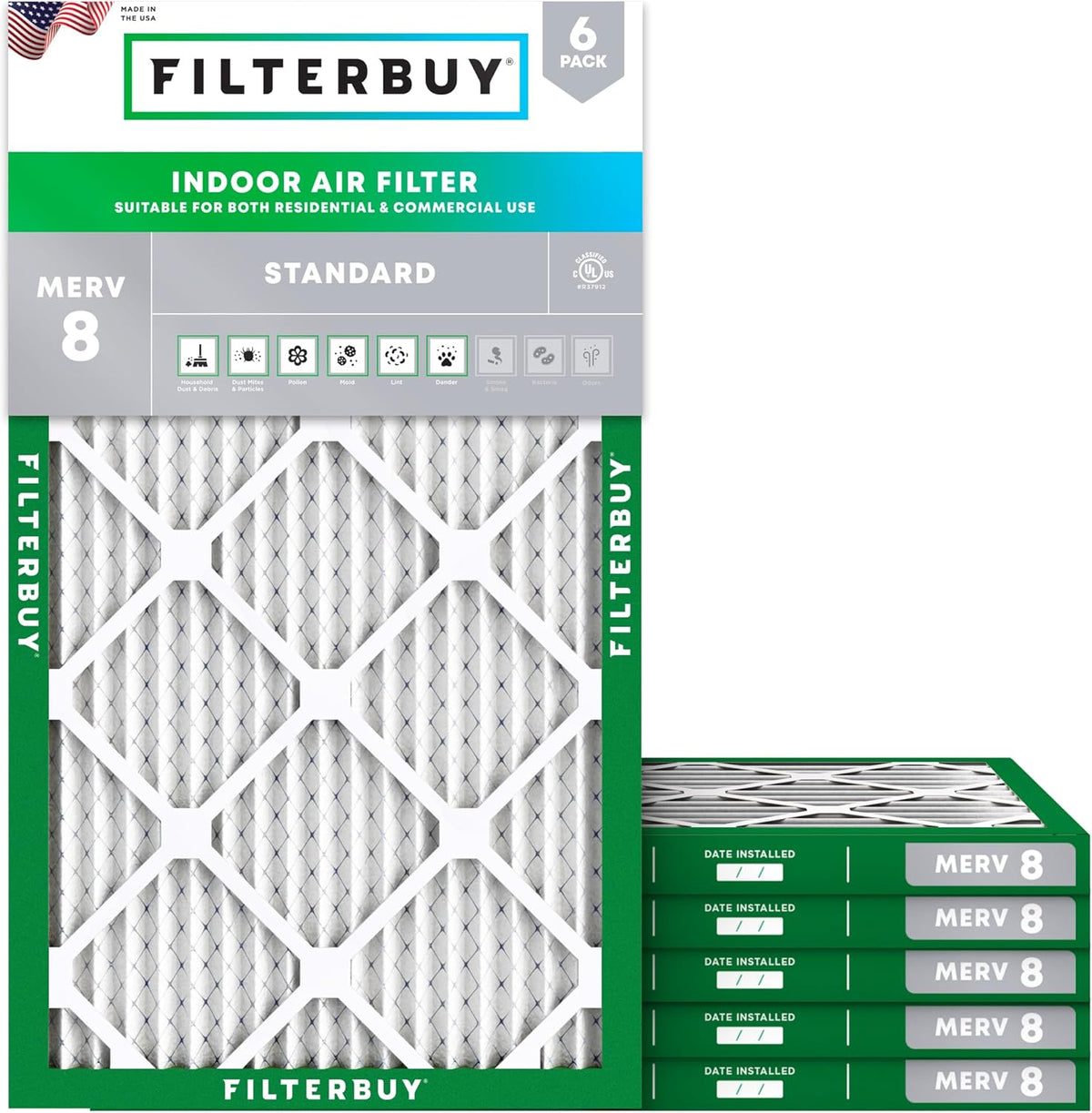 Filterbuy 19x27x1 Air Filter MERV 8 (MPR 700) Dust Defense Replacement (6-Pack), Electrostatic Pleated HVAC AC Furnace Filters, Made in USA (Actual Size: 19.00 x 27.00 x 0.75)