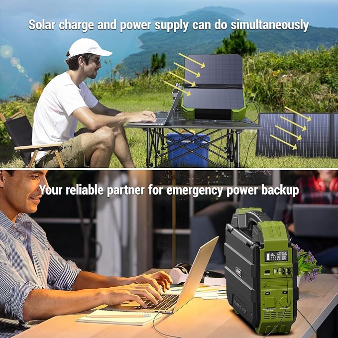 BROWEY Portable Power Station, 1000W Solar Generator with Built-in Solar Panel, 614WH/192000mAh LiFePO4 Battery Pack, AC/DC/USB/PD Outputs, for Outdoor Camping, RV Travel, Emergency Preparedness