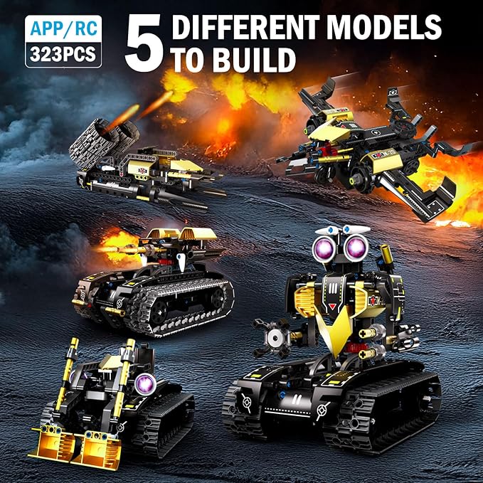 Robot Building Kit with Remote Control, STEM Gifts for Kids Age 8-12, Science Robot Kit Coding Robotics Technic Toy for Boys Girls Birthday Gifts, 5-in-1 Models with 323 Pieces
