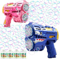 2 Pack Bubble Guns for Kids, LED Light Up Rechargeable Bubbles Machine Blower with 4 Bottles Refill Solution, Toddlers 4-8 Wedding Birthday Easter Party Gift