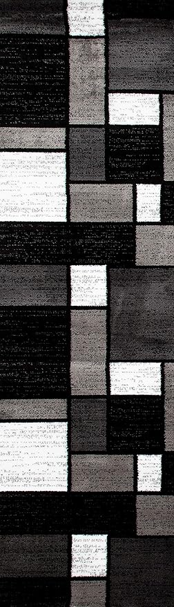 Contemporary Modern Boxes Grey Area Rug Runner 2' x 7' 2"