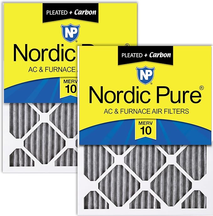Nordic Pure 20x20x1 (Actual Size: 19 1/2 x 19 1/2 x 3/4) Furnace Air Filters MERV 10 Pleated Plus Carbon 2 Pack