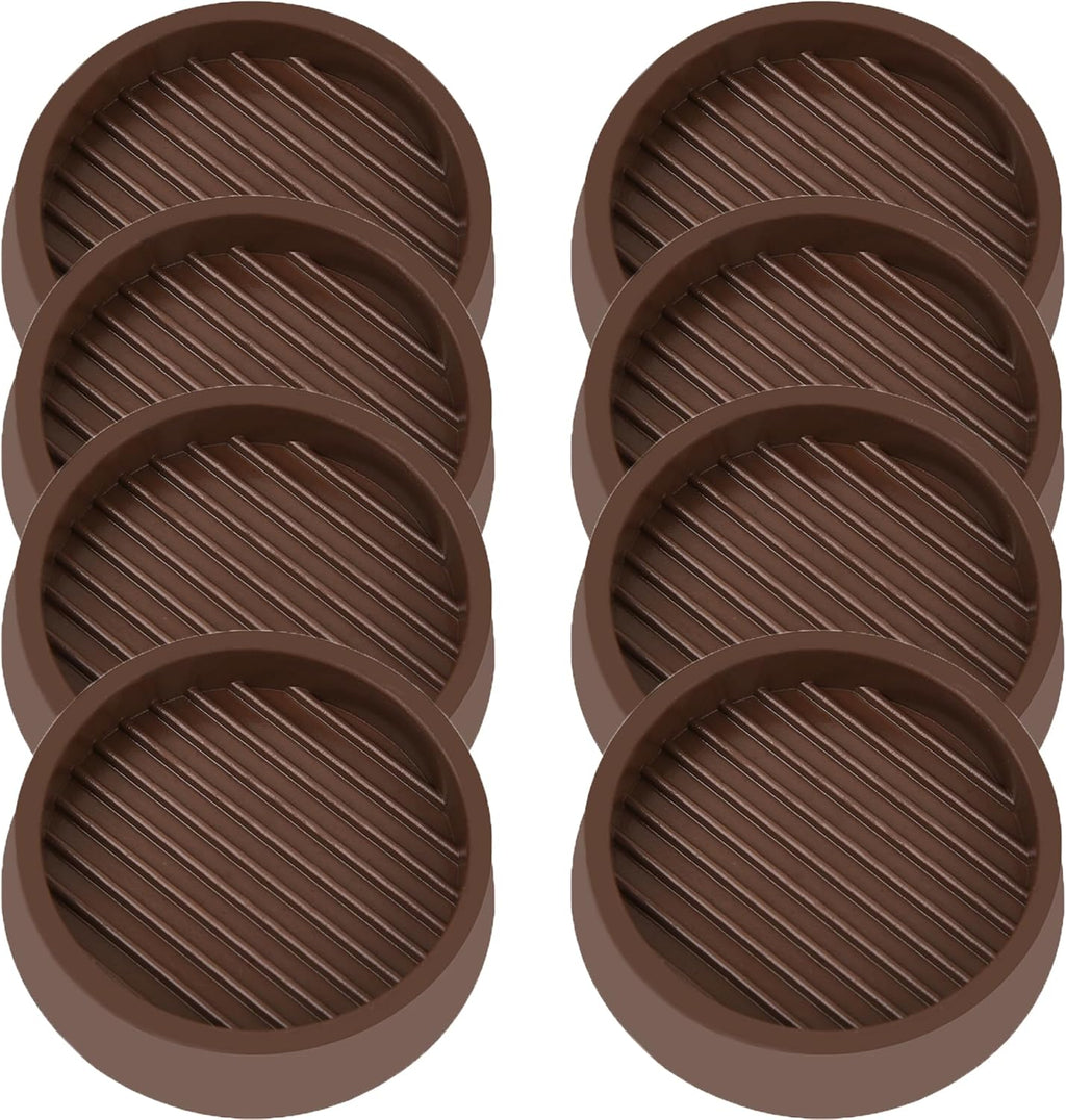 3X3 Round Rubber Caster Cups, Non Slip Furniture Pads, Anti-Slip Gripper, Anti Skid Furniture Feet, Anti Slide Floor Protector for Bed Couch Table Chair Stoppers - Brown, 8 Pack