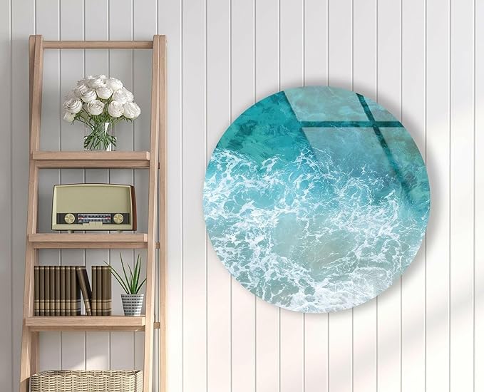 My Photostation.com 24''(60cm) Diameter Sea Waves Round Glass Wall Art Tempered Glass Printing Wall Decor Large Wall Art Wall Hangings