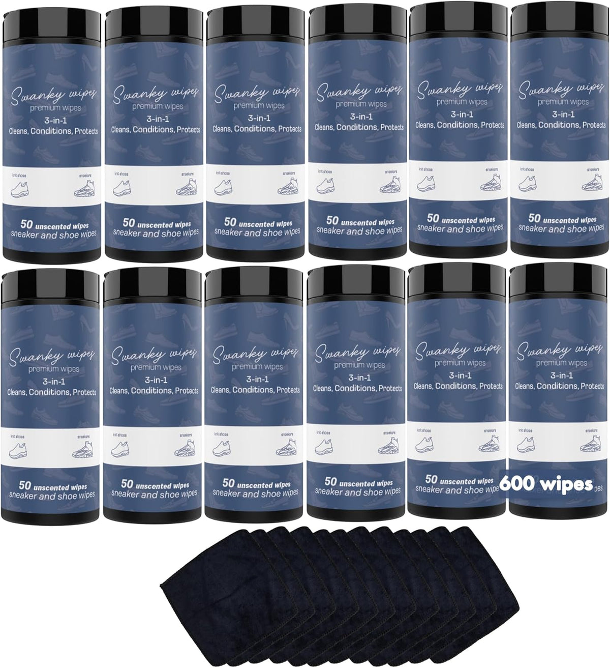 Swanky Shoe Cleaner Wipes - Leather and Sneaker Cleaner, Removes Dirt, Grime and Stains, Quick & Easy Shoe Sole and Boot Cleaning Wipes, Essential Shoe Cleaning Supplies - Canister, 600 Count