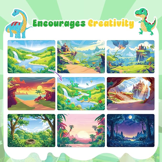 homicozy Art & Craft Activity for Kids-Foil Fun Dinosaur,No Mess Art Crafts for Girls,DIY Foil Foam Stickers,Creative Activity Kits,Kids Travel Toys,Gifts for Girls & Boys Ages 4-10