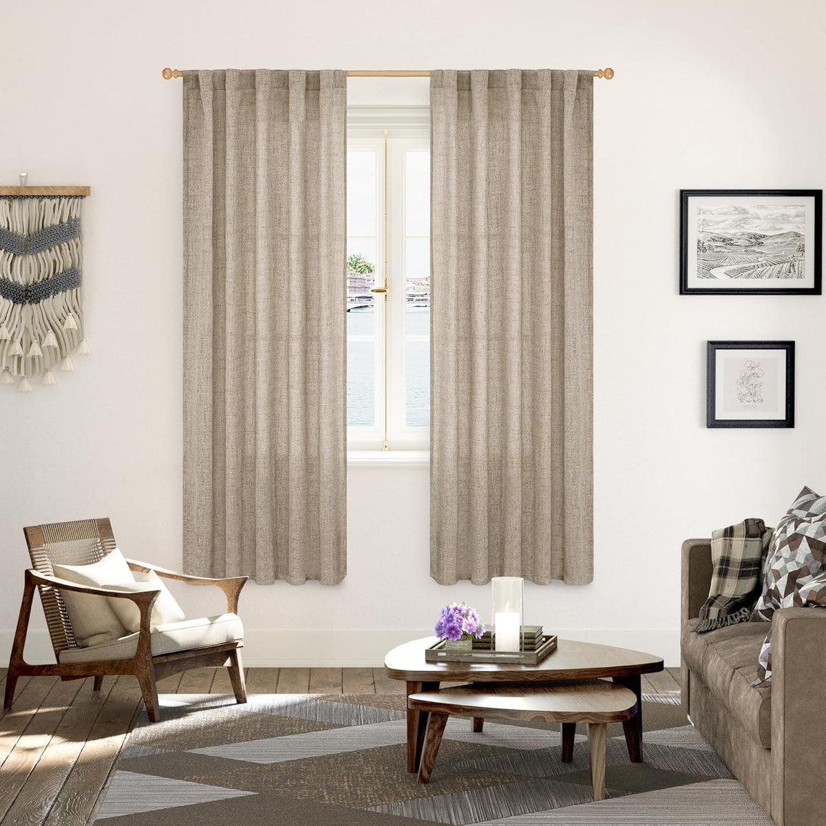 YoungsTex Dark Oatmeal Linen Curtains 72 Inches Long for Living Room, Semi Sheer Window Drapes Light Filtering with Back Tab Rod Pocket for Bedroom Office Dining Room, 2 Panels, 42 X 72 Inch
