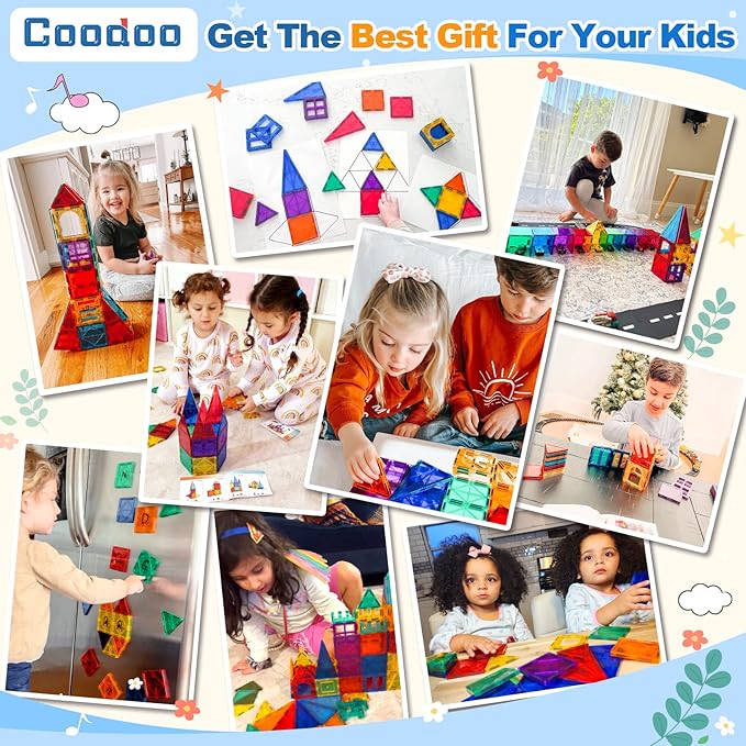100PCS Magnetic Tiles STEM Building Toys Set with 2 Cars, Sensory Stacking Magnetic Blocks for Toddlers & Kids, Ideal for Preschool Montessori Toys Christmas Birthday Gifts for Boys & Girls Ages 3+
