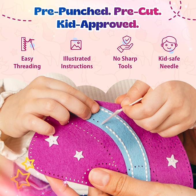 Pinwheel Crafts Beginner Sewing Kit for Kids Ages 5 6 7 8-12+ - Make Your Own Unicorn Purse Kids Sewing Kit - Play & Learn to Sew Craft Box, Girls & Boys Birthday Gifts