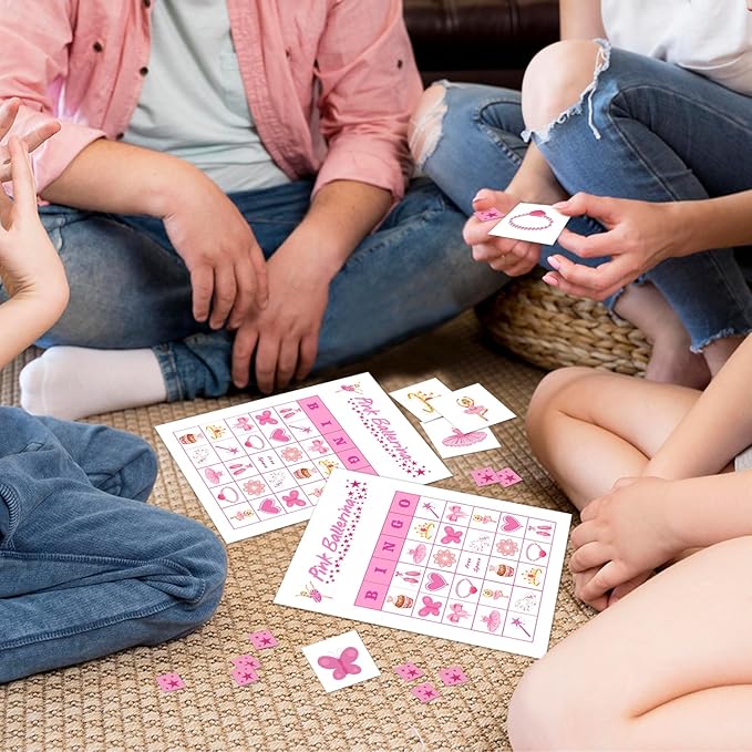 Ballerina Party Bingo Game Cards(24 Players), Ballet Dance Themed Bingo Card for Family Friend Adult, Large Group Holiday Party Activity Favor Decoration Supplies -003