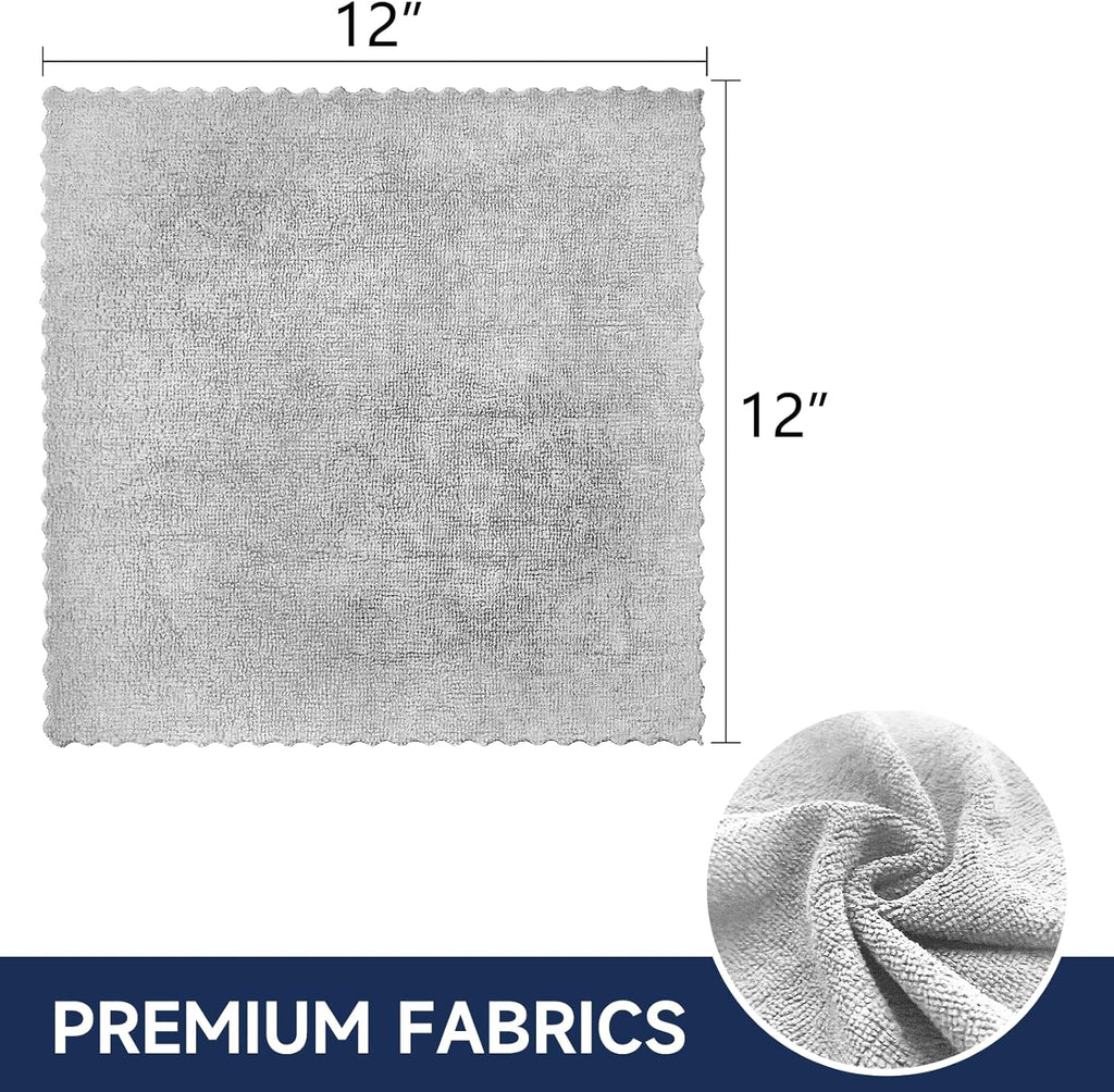 20Pack Microfiber Cleaning Cloth in Bag,Multi-Purpose Reusable Cleaning Wipes Rags,Lint Free,Scratch & Streak-Free Cloth for Car,Small Microfiber Towels for House Wash,12" x 12" (LightGrey)