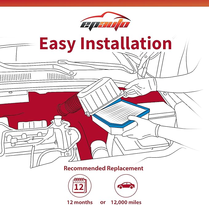EPAuto GP167 (CA12167) Engine Air Filter Replacement for Mazda CX-5 (2019-2025), CX-9 (2016-2023), 6 (2018-2021), Up to 12,000 Miles or 12 Months Protection - for Turbocharged Engine