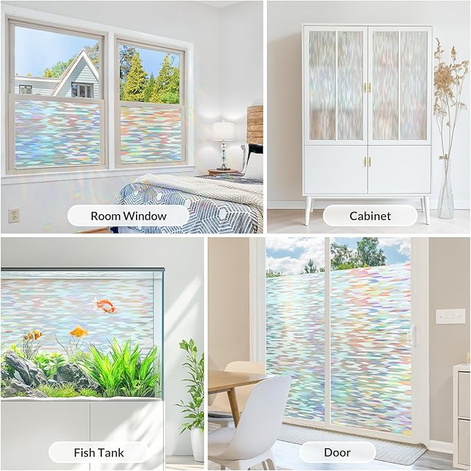 rabbitgoo Window Privacy Film with Installation Tools, Stained Glass Window Film Rainbow Prism Decorative Glass Clings for Home Decor, Static Cling Covering Sun Blocking, 23.6" x 118.1"