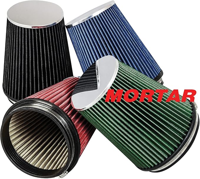 Mortar Aftermarket Auto Air Filter – 6 In Flange ID Car Enthusiast Class Universal Cold Air Intake Gulps in More Air for More Engine Power & Passionate Induction Sound, Length 8 In, Red
