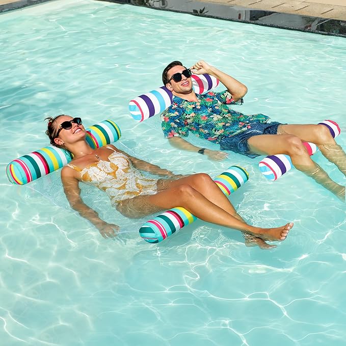 FindUWill 2 Pack Fabric Water Swimming Pool Floats Hammock, XL, Inflatable Multi-Purpose Water Hammocks Floaties (Saddle, Lounge Chair, Hammock, Drifter), Pool Float Lounger for Adults Vacation
