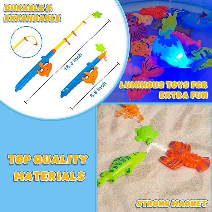 Kiditos 60PCS Magnetic Fishing Bath Game Set, Swimming Fish for Bathtub, Water Table Toys for Toddlers Kids Age 3-6, Pool Toys for Pretend Play, Education Teaching & Learning Colors