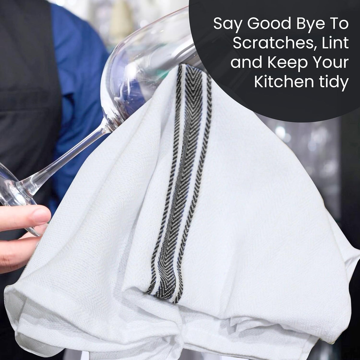 WHITEWRAP Kitchen Dish Towels for Kitchen, Highly Absorbent for Drying and Cleaning, Durable and Soft Tea Towels – 6 Pack, 100% Ring Spun Cotton 15 x 25 Inches – Black
