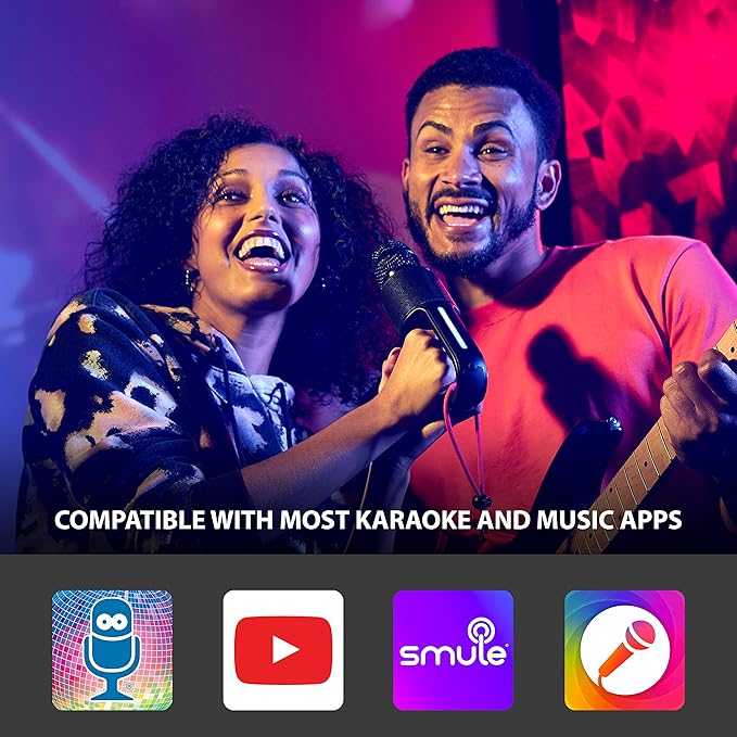 Move Mic by Singing Machine – Bluetooth Karaoke Microphone & Speaker with LED Lights, 22 Voice FX & Rechargeable Battery – Portable Mic for Dorm Parties, Family Fun, Kids, and Teens