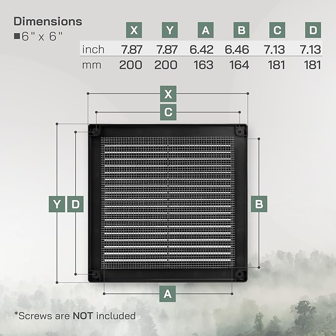 Vent Systems 6" x 6" Inch (Opening Dimensions) - Pack of 10 - Plastic Black Soffit Vent Cover - Flat Square Air Vent Grille - Air Vent Deflector - HVAC 8" x 8" Inch (Overall Dimensions)