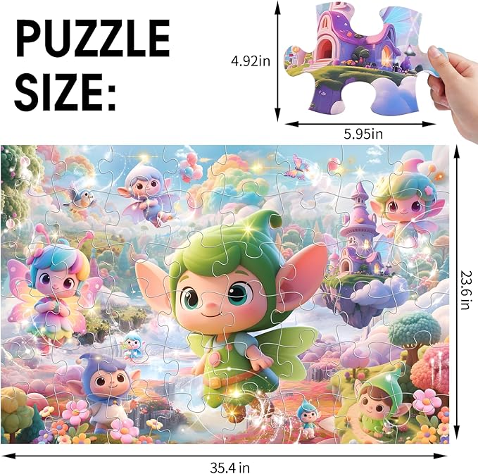 Jumbo Floor Puzzle for Kids,48 Piece Fairy Large Jigsaw Puzzles for Toddler Ages 3-5,Preschool Educational Toy Gift for Boys & Girls Ages 4-8