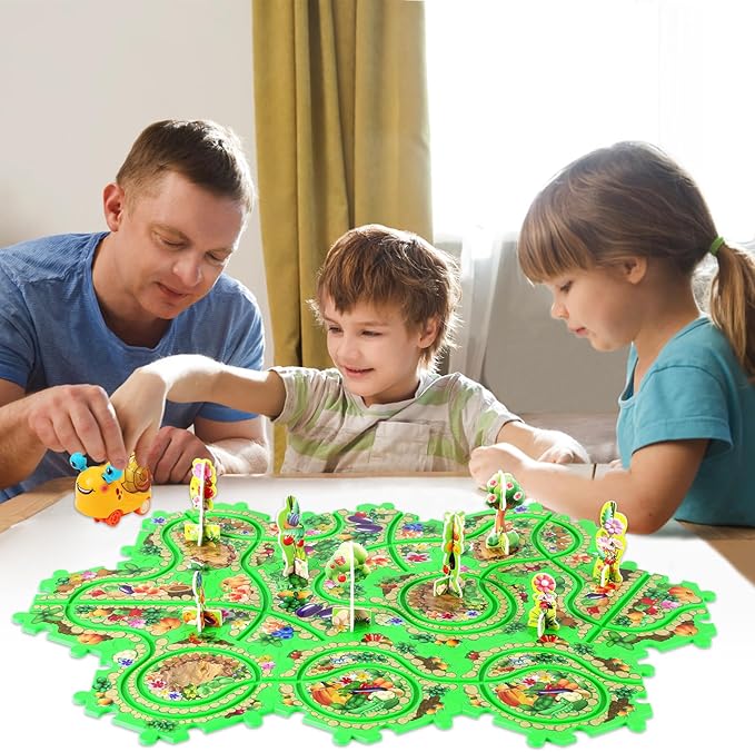 10Pcs Puzzle Racer Kids Car Track Set for Toddlers Boys, Race Tracks for Kids Ages 3-8, Puzzle Track Car Play Set, Educational Puzzles Cars Toys for 3 4 5 6 Year Old Boys (Snail)
