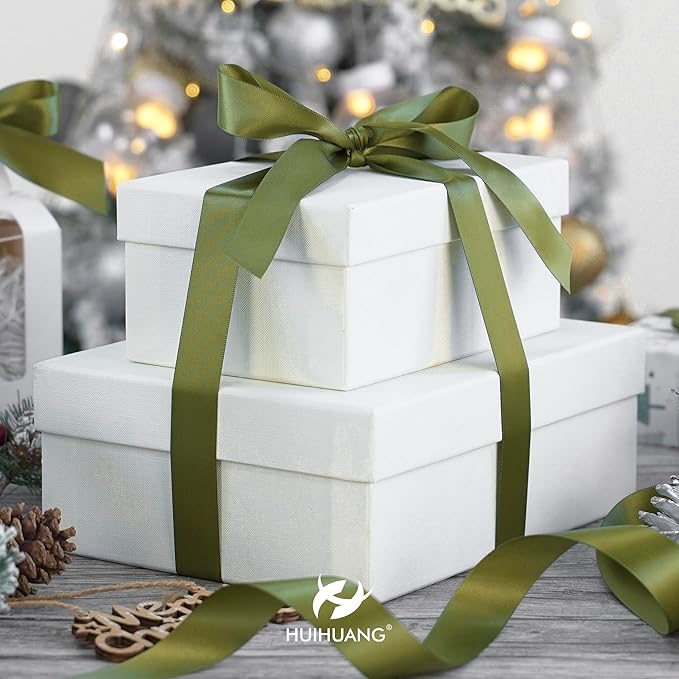 HUIHUANG Satin Ribbon 1 inch Moss Green Ribbon 50 Yards Double Face Silk Satin Ribbons for Crafts Christmas Tree Decor Gift Wrapping Bows Bridal Floral Bouquet Wedding Invitation Card Party Decor