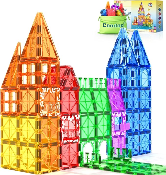 Coodoo 60 PCS Magnetic Building Tiles Kids Toys STEM Magnetic Blocks Sensory Toys Kids Games Magnet Building Toy for Boys and Girls Aged 3+, Kid Brain Development Preschool Kindergarten Toddler Toy