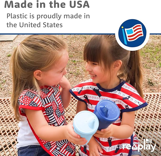 Re-Play Sippy Cups for Toddlers - 10 Oz. Reusable Spill Proof Cups for Kids, Dishwasher/Microwave Safe - Made in USA - Set of 4-3.13" x 6.25" - Preschool