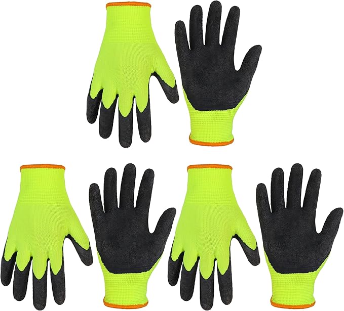 HANDLANDY 3 Pairs Kids Gardening Gloves Latex Free, Nitrile Coated Children Toddler Garden Yard Work Gloves for Little Girls Boys (Size S, Black-Green)