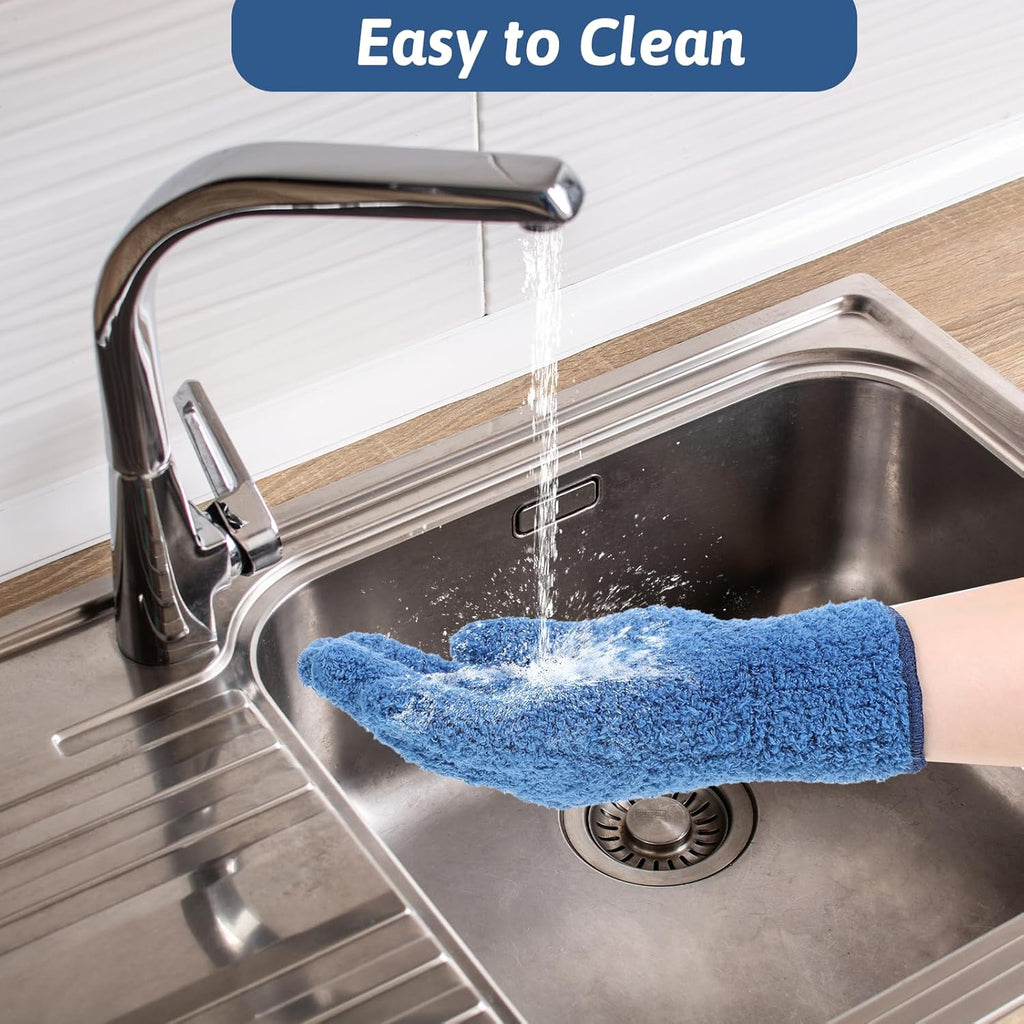 2 Pairs Microfiber Plant Dusting Gloves, Water Blue & Dark Blue Kitchen Indoor Gloves Reusable Washable Cleaning Mittens Dusting Glove for Indoor Plants Blinds Furniture House