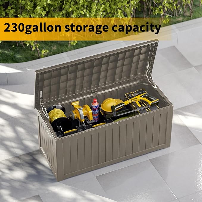 270 Gallon Heavy Duty Outdoor Storage Box - Extra Large Package Protection for Outside Deliveries, Patio Storage Bench & Resin Deck Chest with Lock, UV-Resistant, Slate Grey