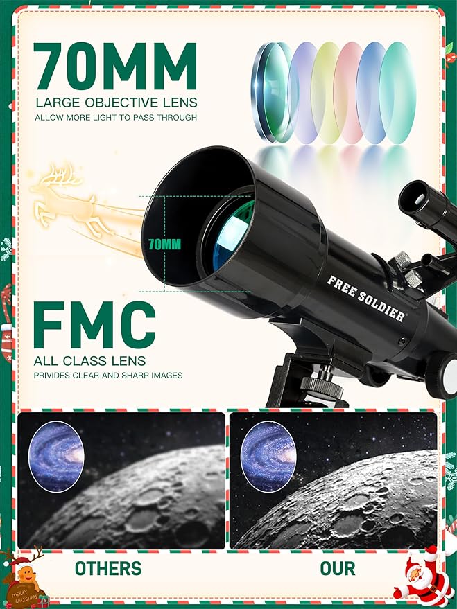 Telescope for Adults Astronomy, 70mm Aperture 400mm Focal Length Portable Astronomical Telescope for Beginners Age Over 8 Years Old with Wireless Remote Carry Bag Tripod, Black