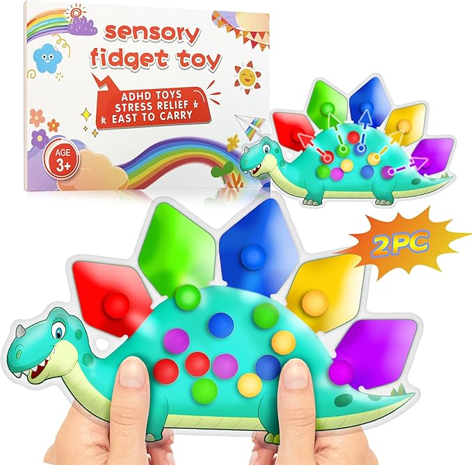 2PC Dinosaur Color Sorting Sensory Toys, Montessori Toys for Toddler Fine Motor Skill Game Learning Activities Quiet Calm Down Fidgets for Classroom Stocking Stuffers for 3 4 5 Year Old Boy Travel Toy