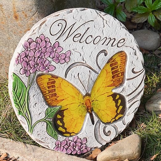 Garden Décor Stepping Stones Outdoor - Resin Butterfly Decorative Stone Bright Color Memories Pavers Outdoor for Garden Yard 9.5 * 9.5 * 0.5 Inch LC Lcdecohome