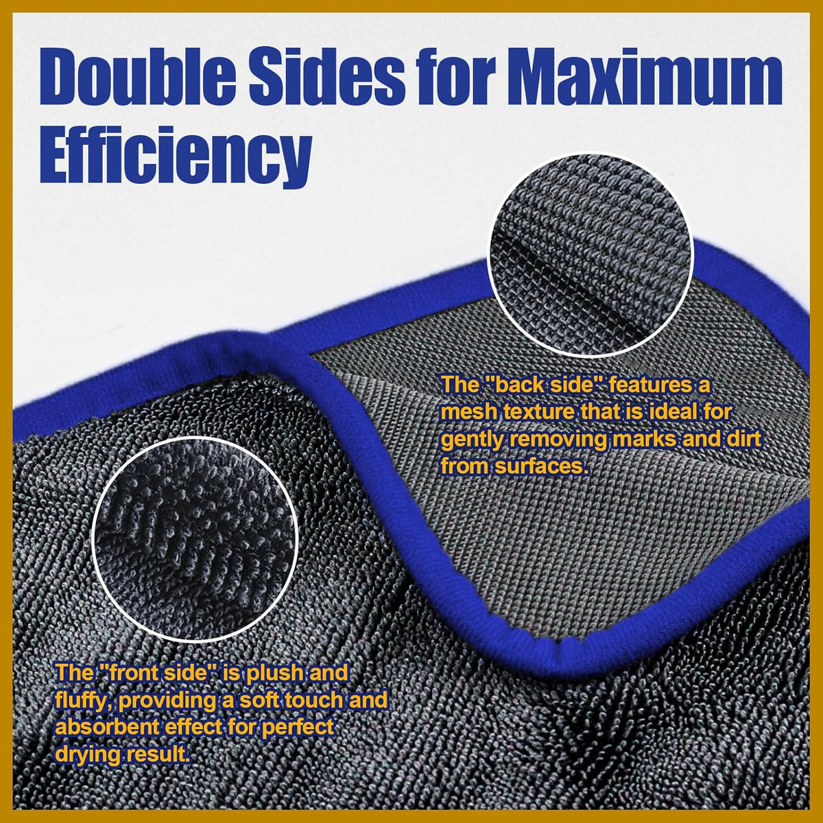 Airlab Microfiber Towels for Cars Wash Drying Extra Large Super Absorbent Cleaning Cloth Auto Detailing Ultra Soft, Lint-Free, Streak-Free, 35 x 24 Inch, Pack of 1, Grey-Blue, 600 GSM