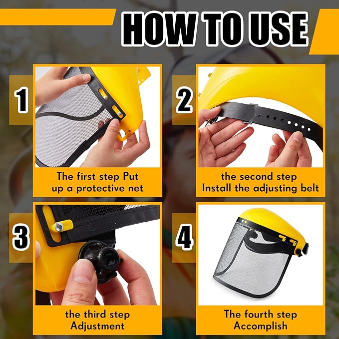 Amylove 2 Pcs Safety Face Shield with Mesh Weed Whacking Face Shield Masks Chainsaw Gardening Weed Mover Protection (Yellow)