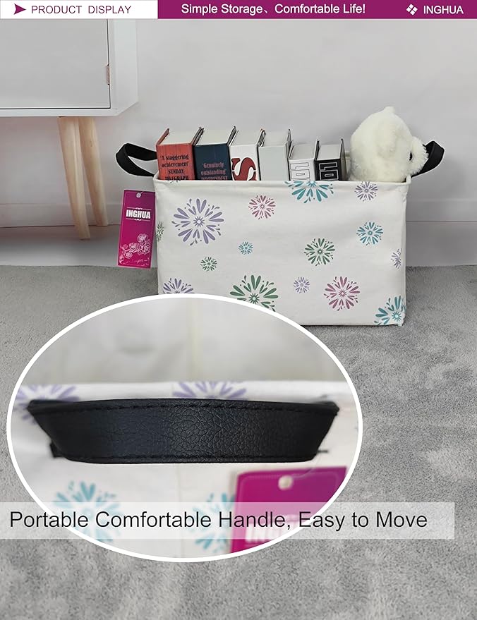 Rectangular Storage Basket Fabric Organizer Bin for Toys,Books,Clothes,Gifts,Pets-Perfect for Home,Office,Nursery,Dorm,Shelf(Rec-Colorful fireworks)