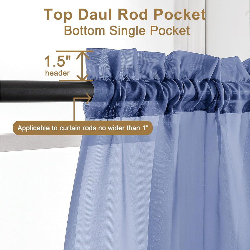 Chyhomenyc Royal Blue Sheer Curtains 96 inches Long 2 Panels, Light Filtering Soft Airy Solid Elegant Voile Window Treatment Drapes for Bedroom Living Room Wedding Party Decor, 42 Wx96 L, 8FT L